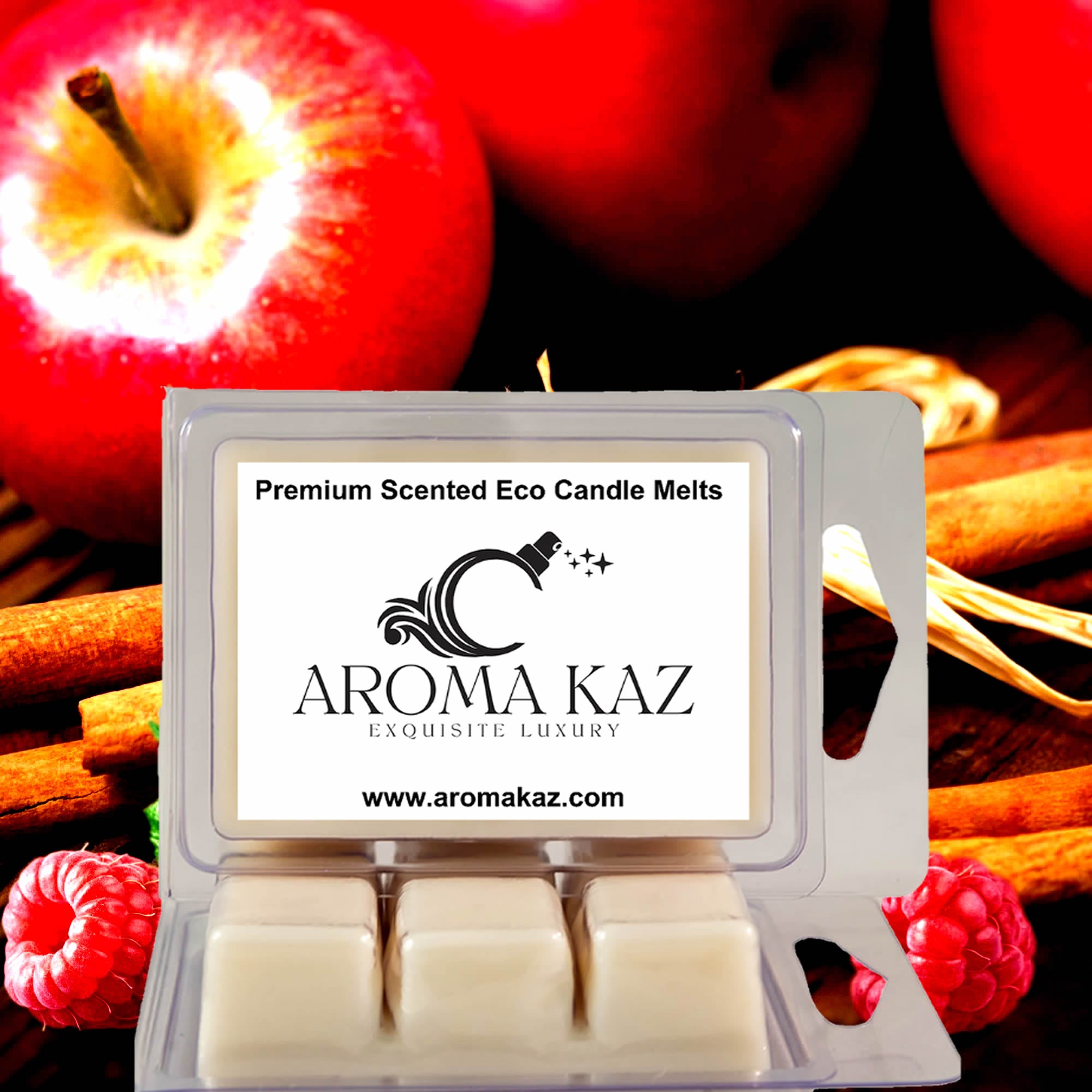 Apple Cinnamon Raspberry eco soy wax melts – vegan, cruelty-free featuring fruit-spice blend with sweet apple, raspberry and cinnamon, handmade in Australia.