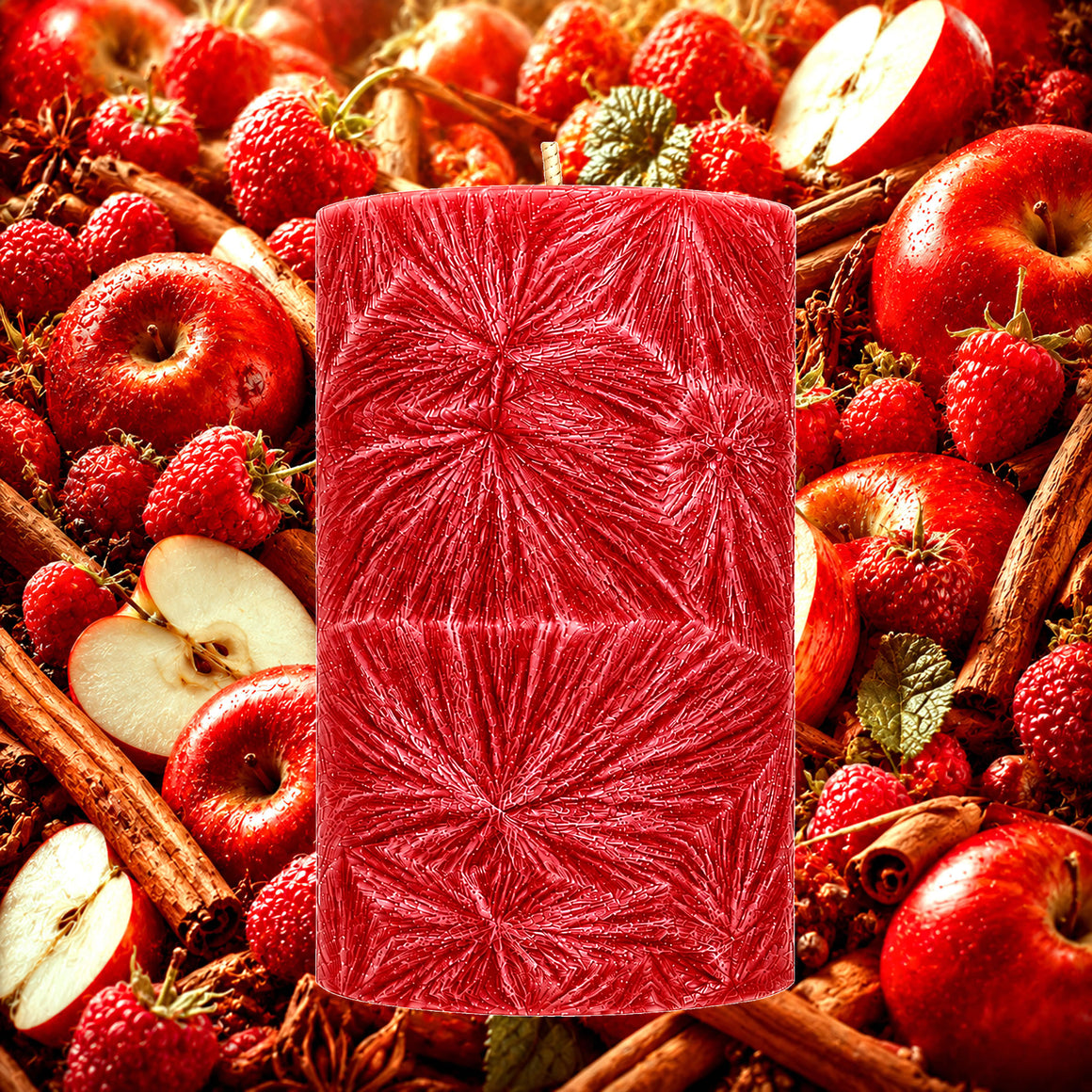 Apple Cinnamon Raspberry Pillar Candle