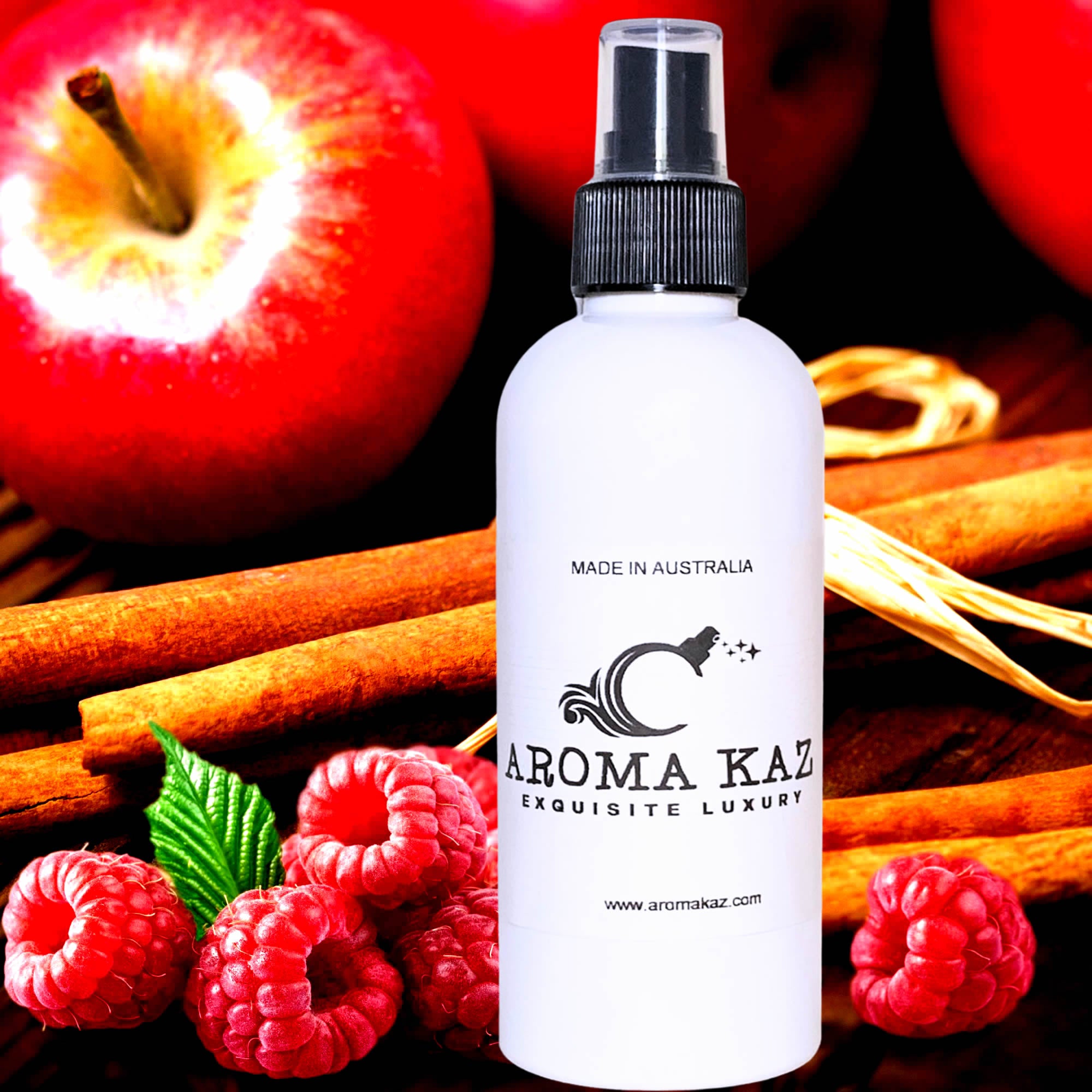 Apple Cinnamon Raspberry Body Spray Mist – vegan, cruelty-free body spray featuring fruit-spice blend with sweet apple, raspberry and cinnamon, handmade in Australia.