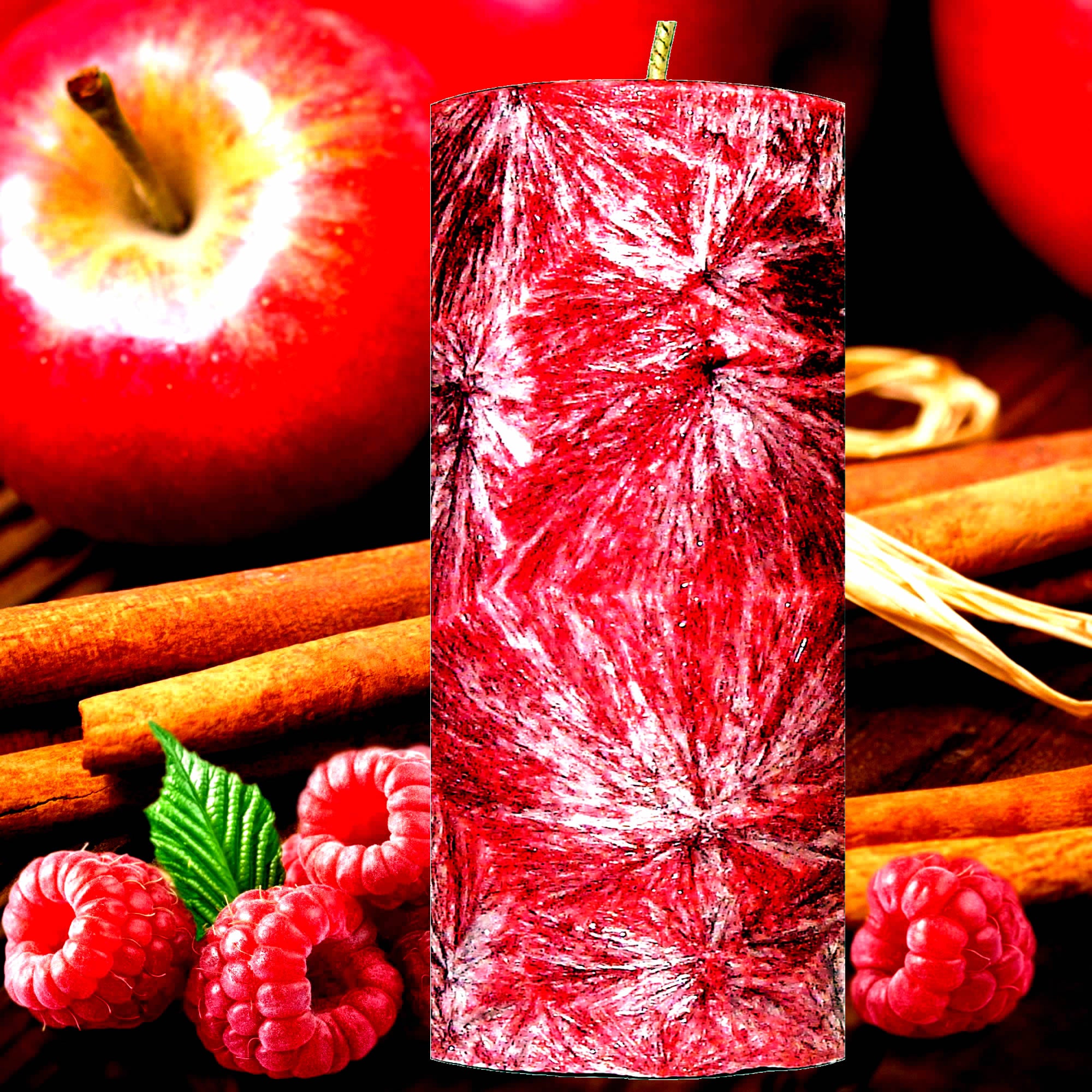 Apple Cinnamon Raspberry Pillar Candle – Plant-Based, Eco-Friendly, Vegan, Cruelty Free