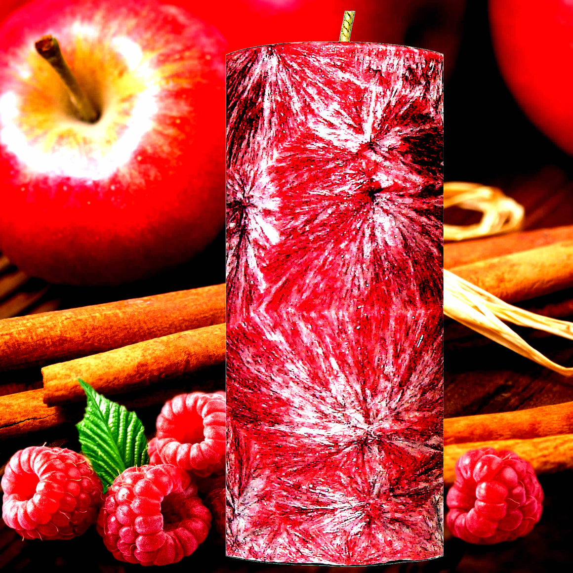 Apple Cinnamon Raspberry Pillar Candle – Plant-Based, Eco-Friendly, Vegan, Cruelty Free