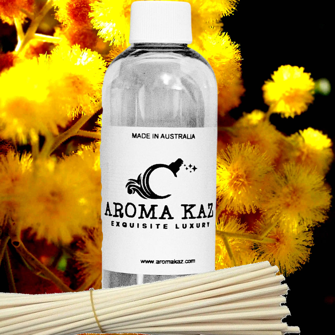 Australian Golden Wattle Diffuser Fragrance Oil Refill – vegan, cruelty-free featuring native wattle blossoms, handmade in Australia.