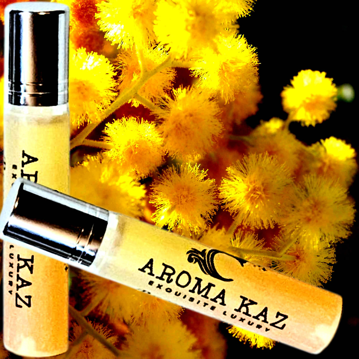 Australian Golden Wattle Fragrance Roll On – vegan, cruelty-free perfume roll on featuring native wattle blossoms, handmade in Australia.