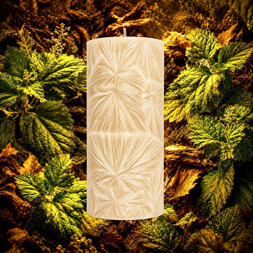 Australian Patchouli plant based Pillar Candle – vegan, cruelty-free featuring earthy natural patchouli aroma, handmade in Australia.