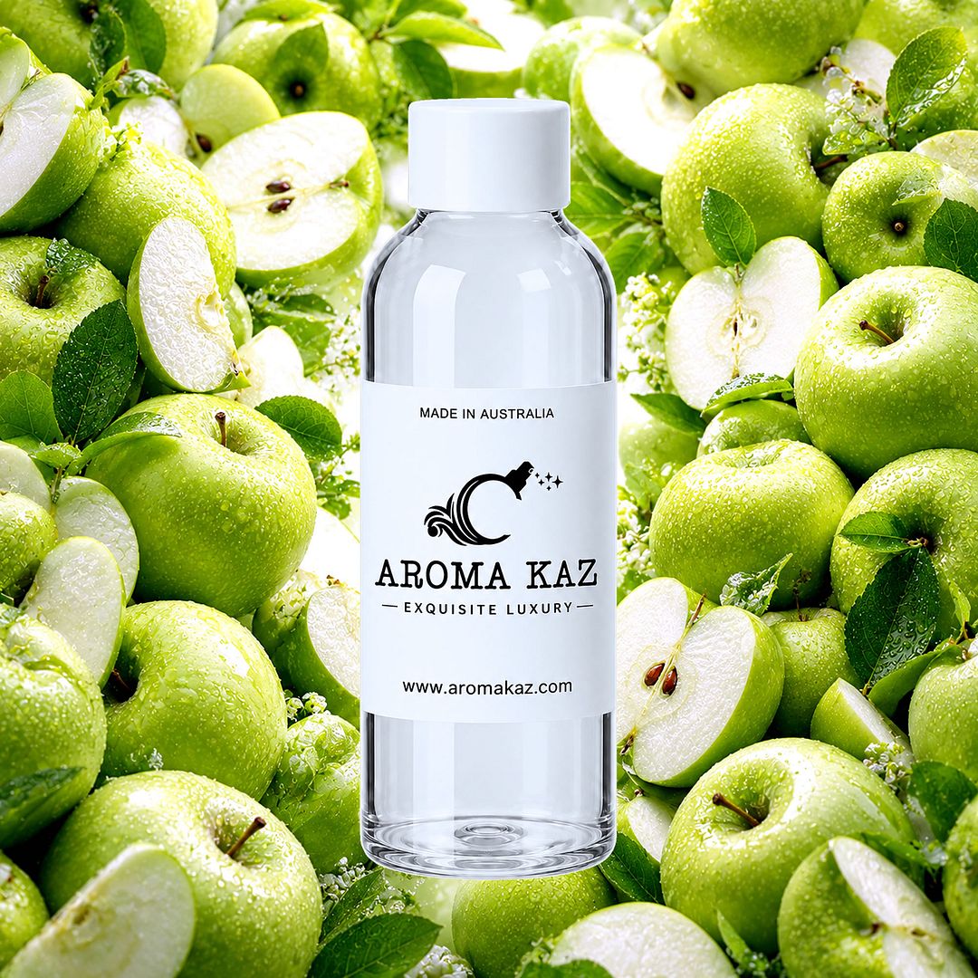 Green Apples fragrance oil for candle making, soap making and perfume blending – vegan, cruelty-free featuring crisp tart green apple notes, handmade in Australia.