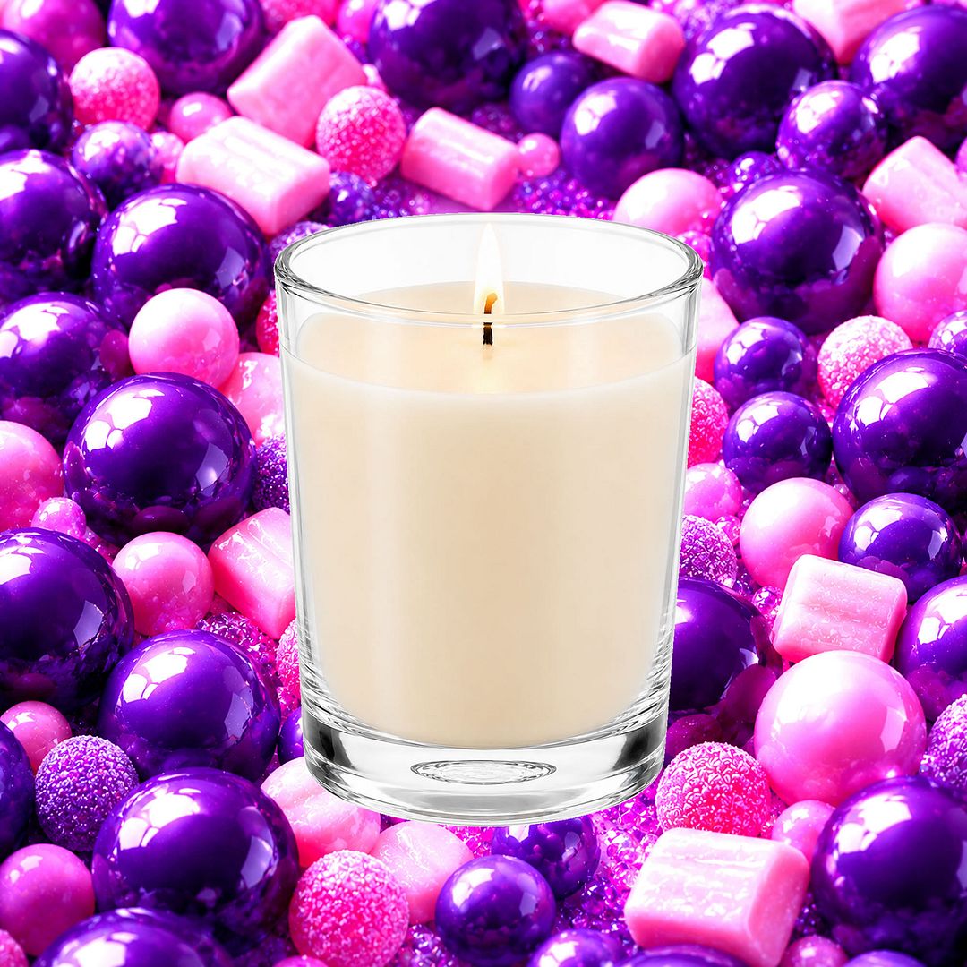 Grape Bubblegum Scented Votive Candles eco soy plant based – vegan, cruelty-free featuring sweet grape candy bubblegum aroma, handmade in Australia.