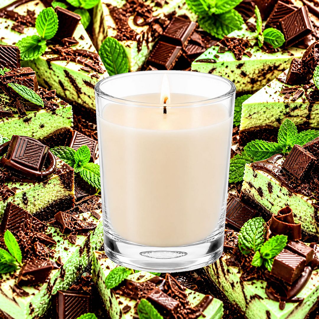 Choc Mint Cheesecake Scented Votive Candles eco soy plant based – vegan, cruelty-free featuring chocolate and peppermint cheesecake fragrance, handmade in Australia.