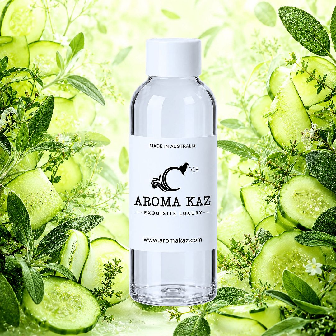 Cool Cucumber & Wild Sage fragrance oil for candle making, soap making and perfume blending – vegan, cruelty-free featuring crisp cucumber and earthy sage notes, handmade in Australia.