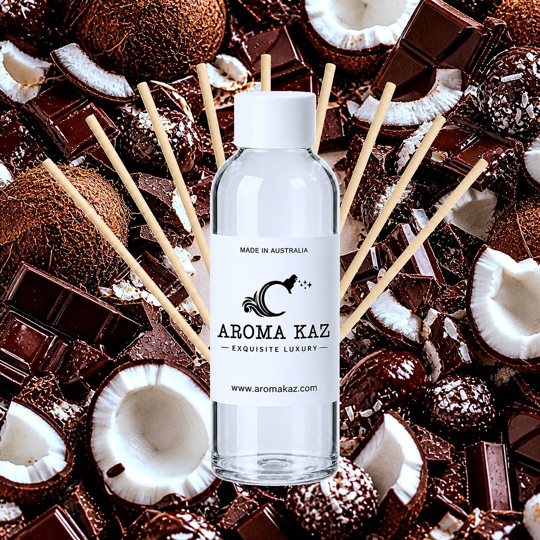 Chocolate Coconut Diffuser Fragrance Oil Refill – vegan, cruelty-free featuring tropical coconut blended with rich chocolate, handmade in Australia.