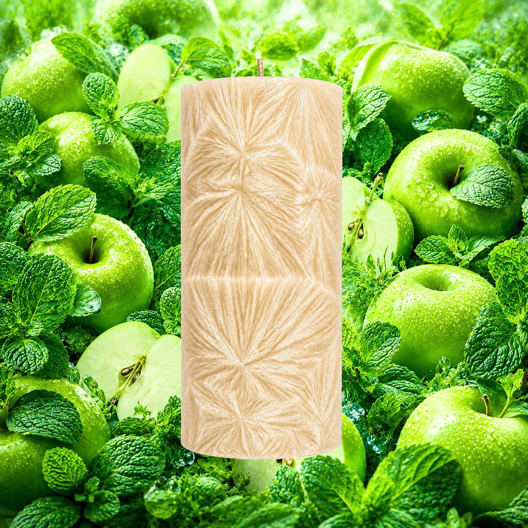 Apple Mint plant based Pillar Candle – vegan, cruelty-free featuring crisp apple and cool mint notes, handmade in Australia.