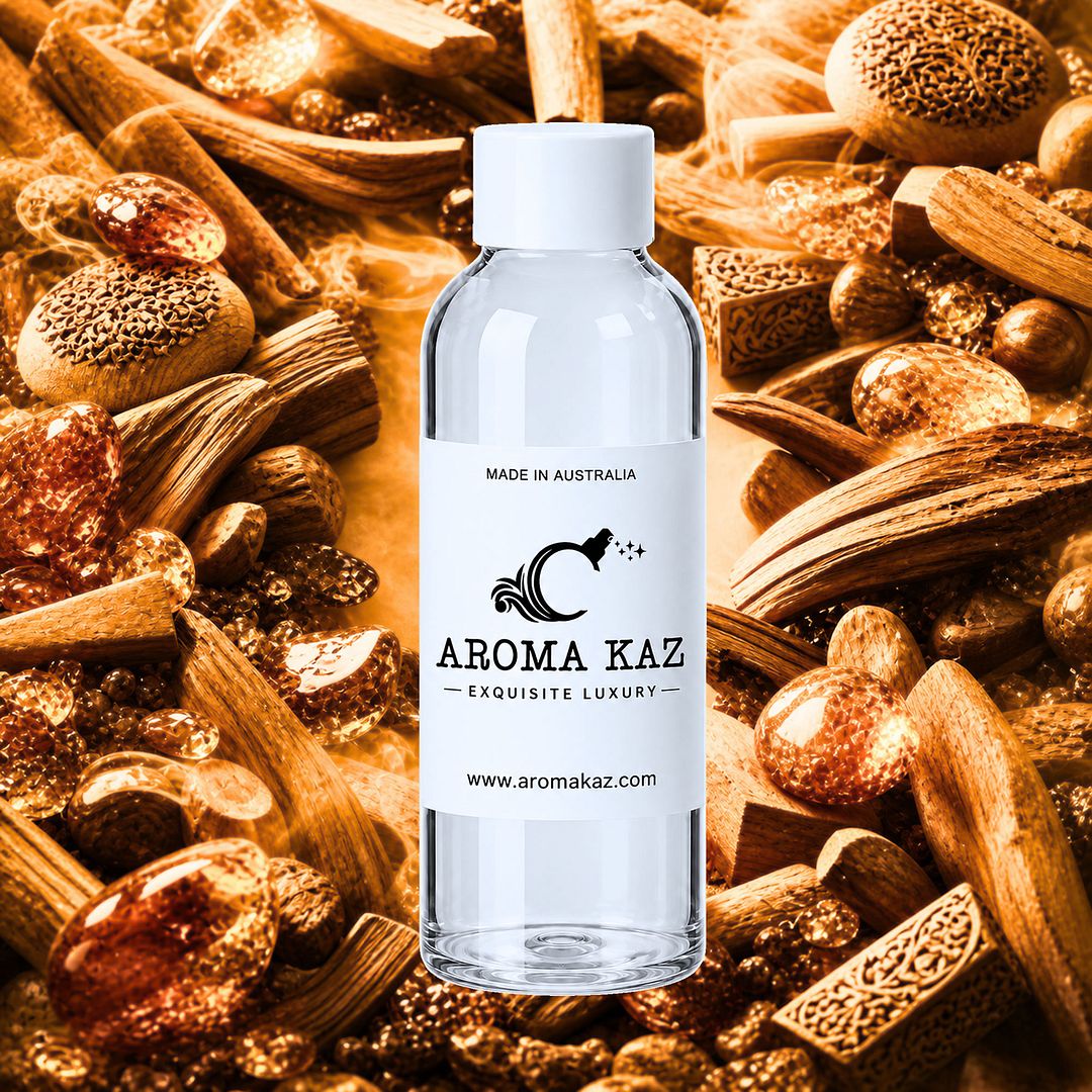 Amber & Sandalwood fragrance oil for candle making, soap making and perfume blending – vegan, cruelty-free featuring rich amber and smooth sandalwood, handmade in Australia.