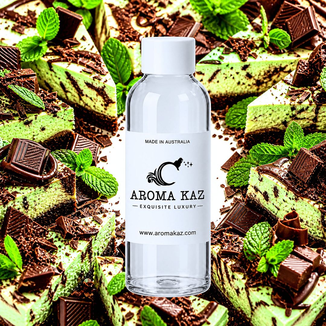 Choc Mint Cheesecake fragrance oil for candle making, soap making and perfume blending – vegan, cruelty-free featuring chocolate and peppermint cheesecake fragrance, handmade in Australia.