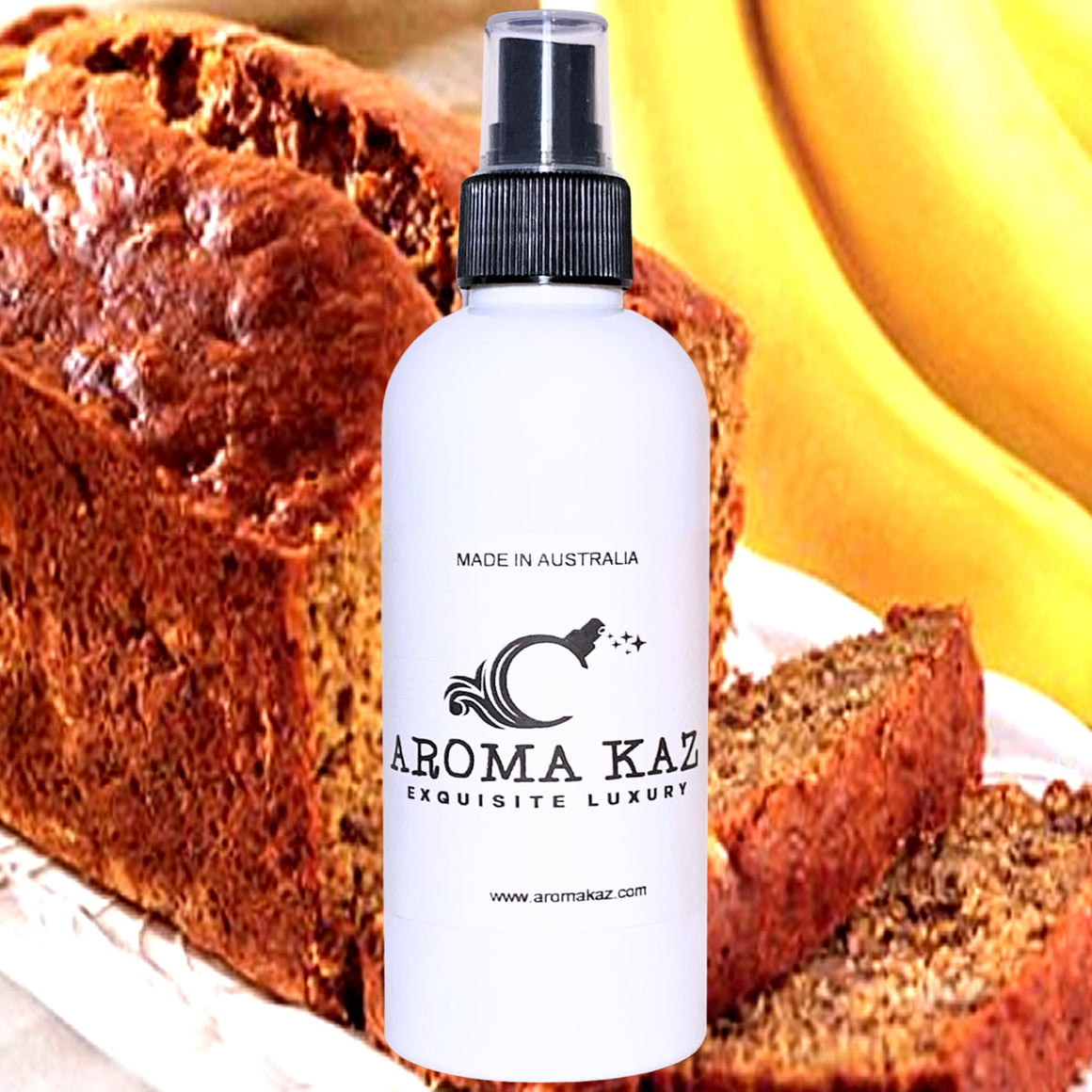 Banana Bread Car Air Freshener Spray Deodoriser – eco-friendly, vegan, cruelty-free handmade featuring sweet baked banana fragrance, handmade in Australia.