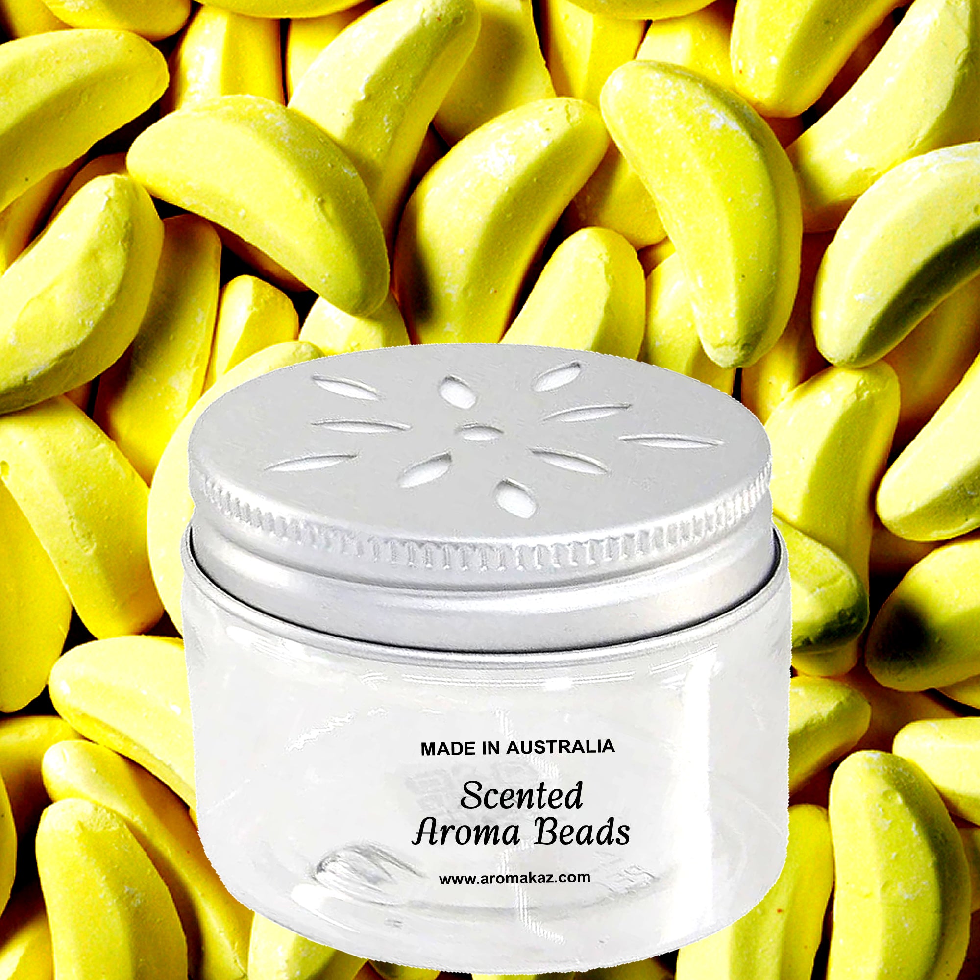 Banana Lollies Air Freshener Aroma Beads – vegan, cruelty-free featuring sweet candy banana aroma, handmade in Australia.