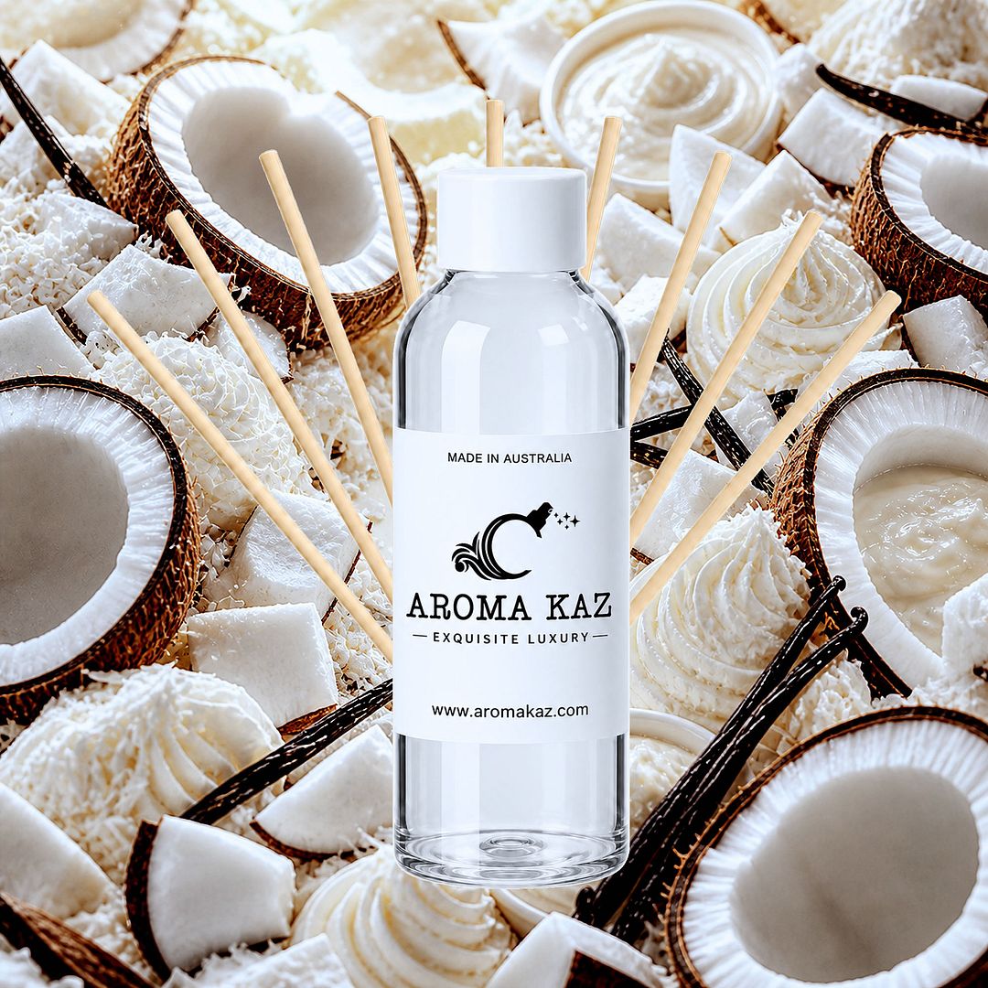 Coconut Cream Diffuser Fragrance Oil Refill – vegan, cruelty-free featuring creamy coconut vanilla aroma, handmade in Australia.