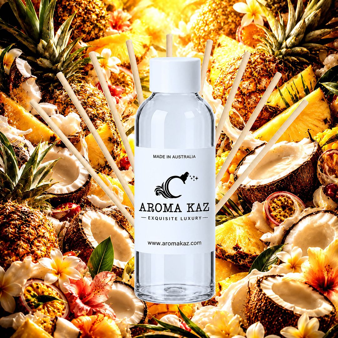 Pina Colada Diffuser Fragrance Oil Refill – vegan, cruelty-free featuring tropical pineapple, creamy coconut, and vanilla sweetness, handmade in Australia.