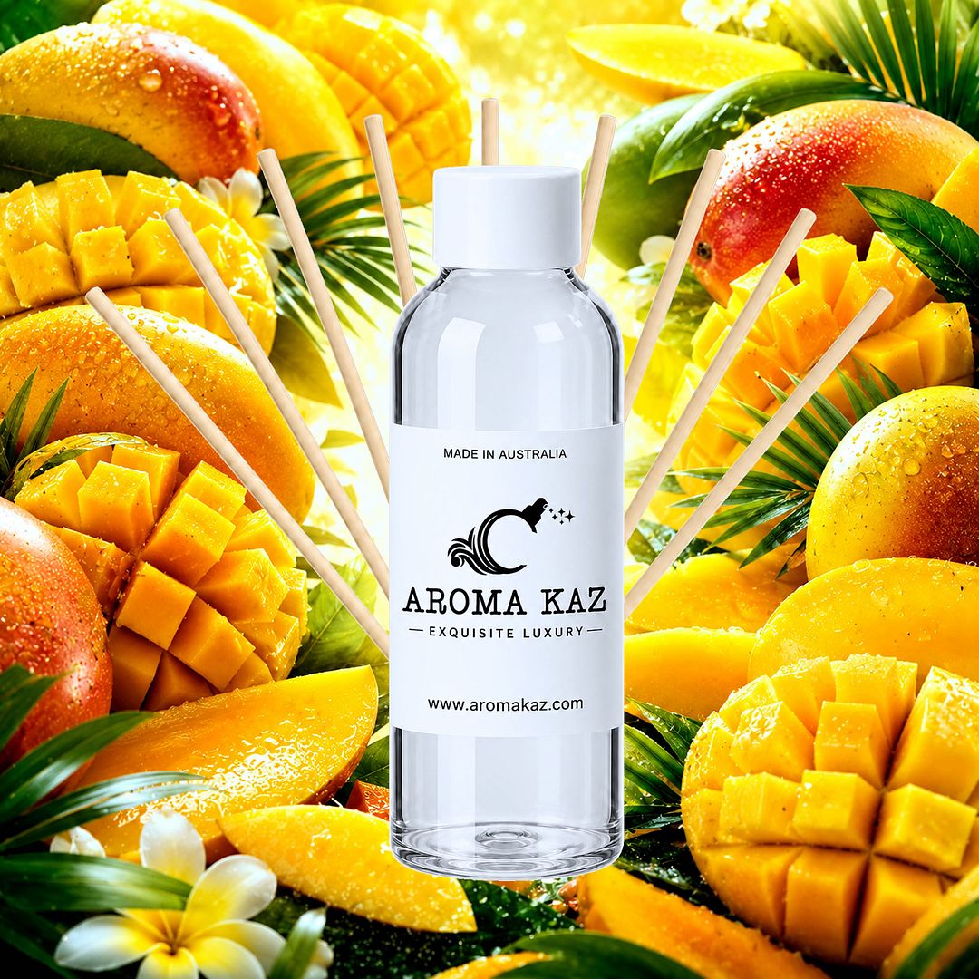Fresh Mangoes Diffuser Fragrance Oil Refill – vegan, cruelty-free featuring juicy ripe mango sweetness, handmade in Australia.