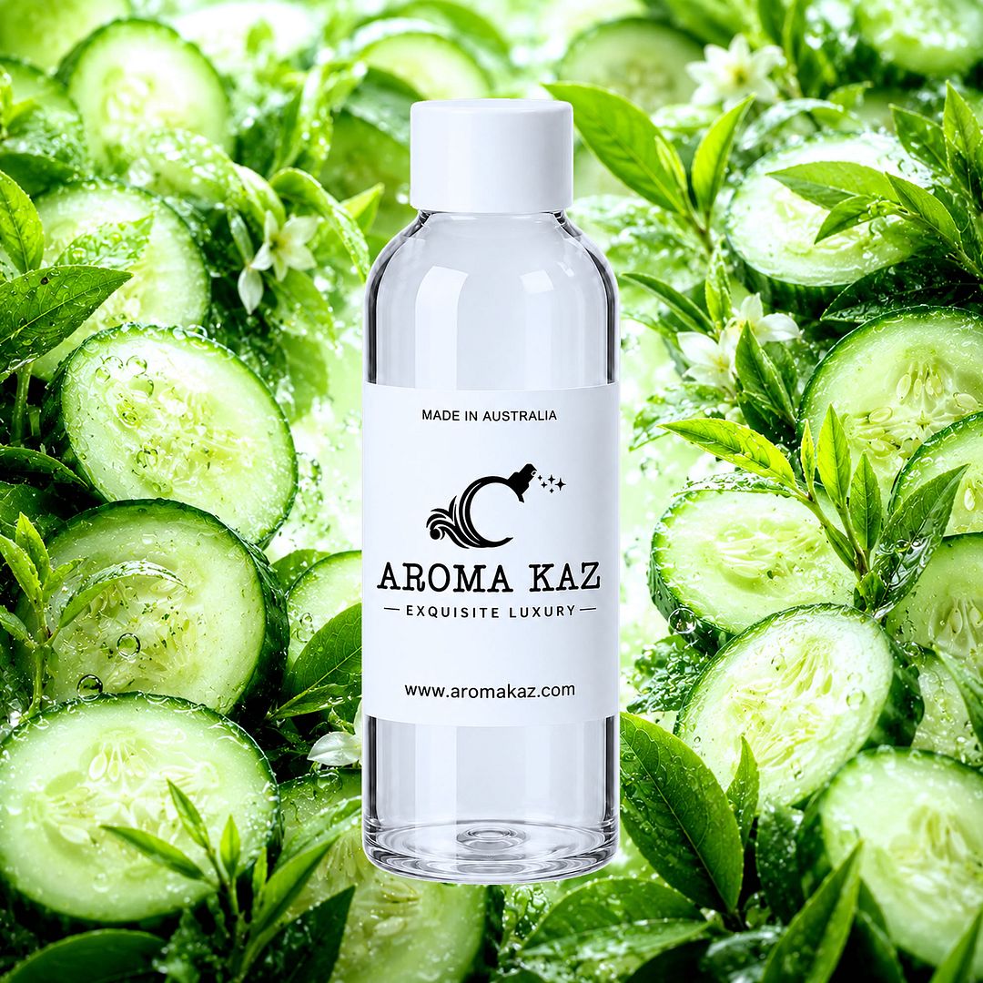 Green Tea & Cucumber fragrance oil for candle making, soap making and perfume blending – vegan, cruelty-free featuring refreshing cucumber and calming green tea, handmade in Australia.