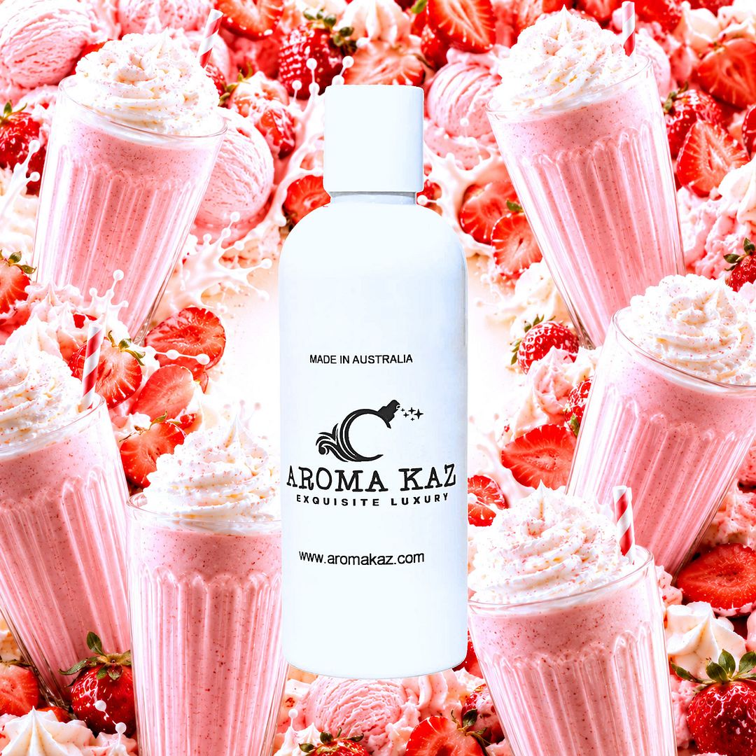 Strawberry Milkshake Body Wash Shower Gel – vegan, cruelty-free featuring creamy strawberry milkshake sweetness, handmade in Australia.