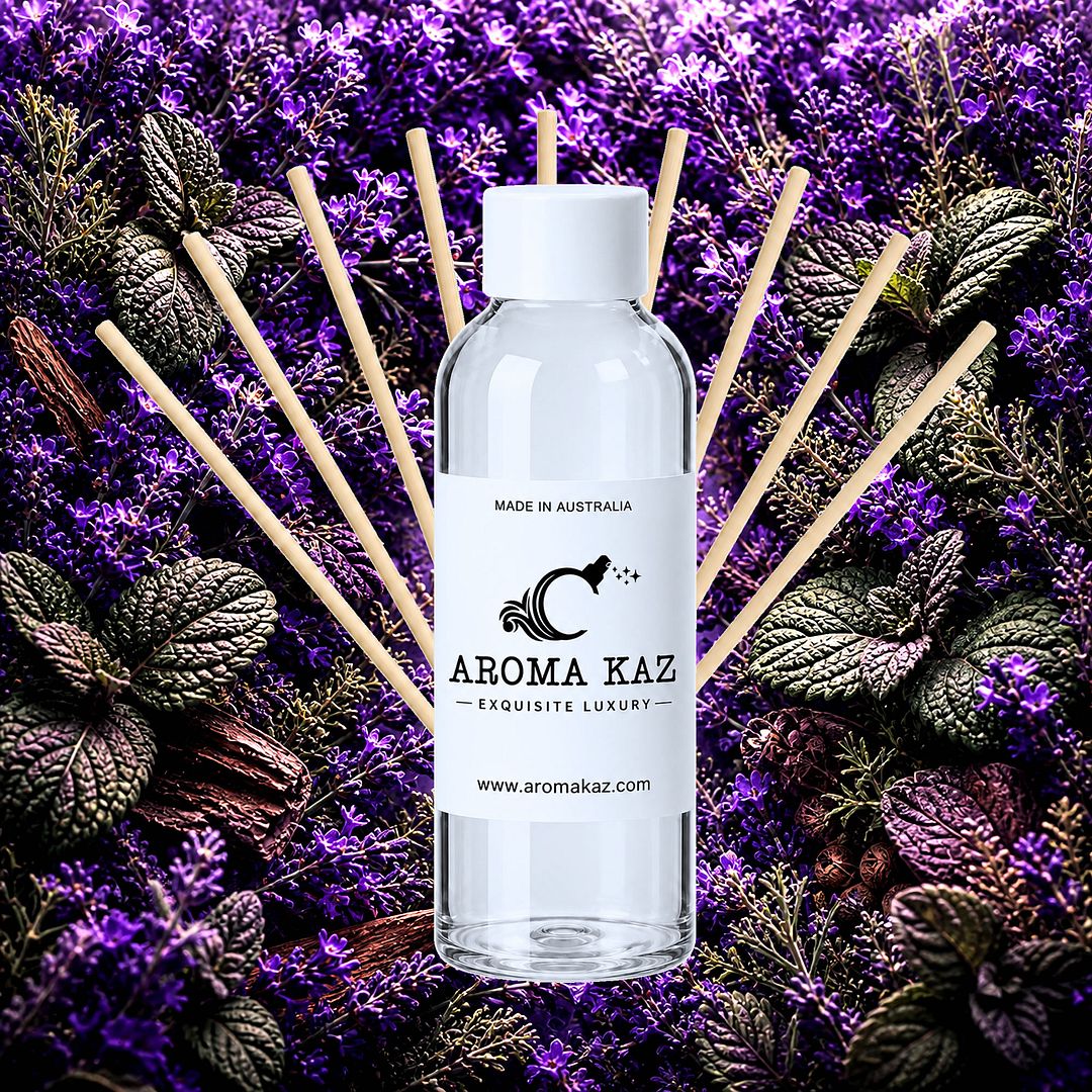 Patchouli & Lavender Diffuser Fragrance Oil Refill – vegan, cruelty-free featuring fresh floral lavender and earthy patchouli, handmade in Australia.