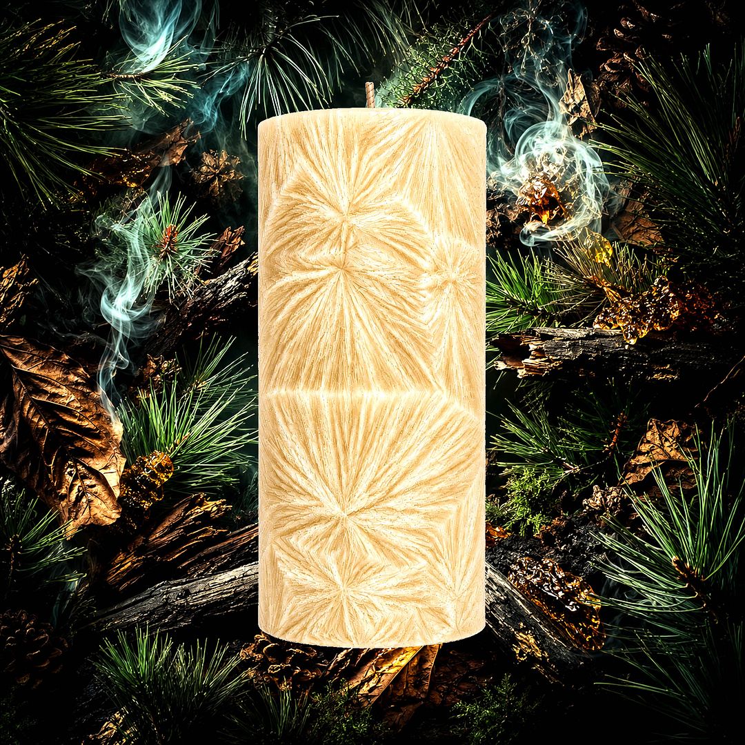 Tobacco Pines plant based Pillar Candle – vegan, cruelty-free featuring warm tobacco, earthy woods, and rustic pine notes, handmade in Australia.