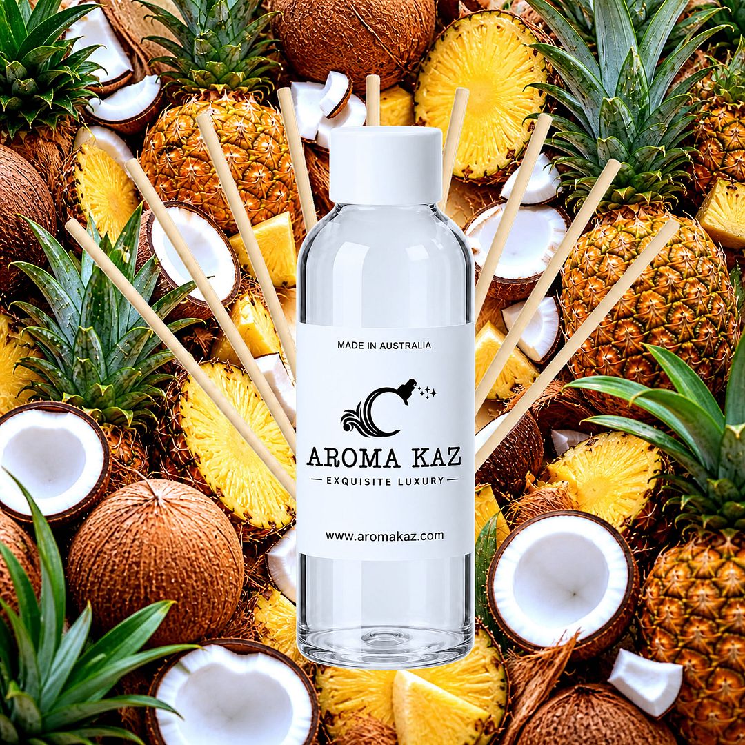 Coconut Pineapple Diffuser Fragrance Oil Refill – vegan, cruelty-free featuring tropical coconut and juicy pineapple, handmade in Australia.