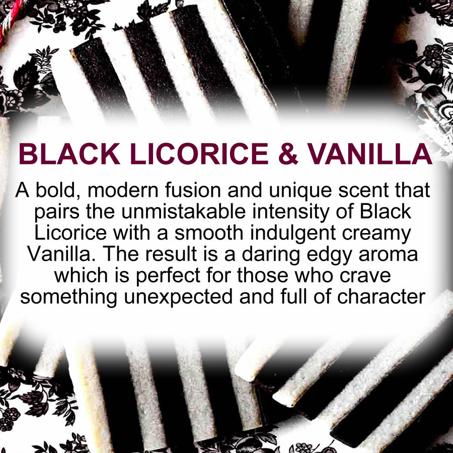 Black Licorice & Vanilla eco soy wax melts – vegan, cruelty-free featuring with sweet vanilla and bold licorice notes, handmade in Australia.
