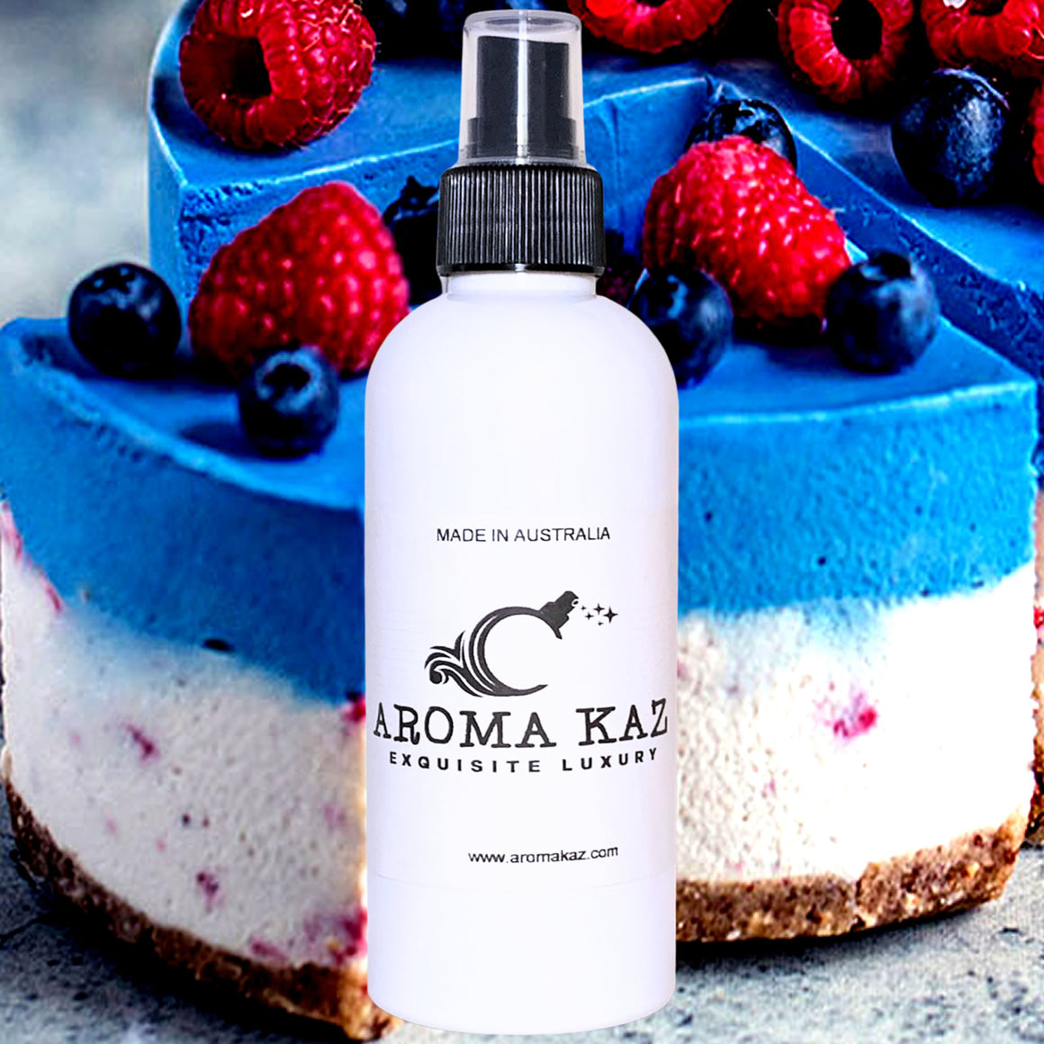 Blue Raspberry Cheesecake Car Air Freshener Spray Deodoriser – eco-friendly, vegan, cruelty-free handmade featuring fruity blue raspberry cheesecake aroma, handmade in Australia.