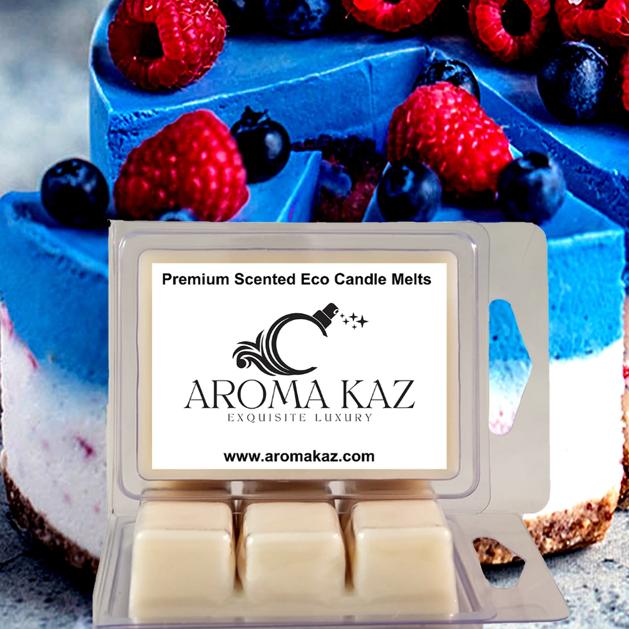 Blue Raspberry Cheesecake eco soy wax melts – vegan, cruelty-free featuring fruity blue raspberry cheesecake aroma, handmade in Australia.