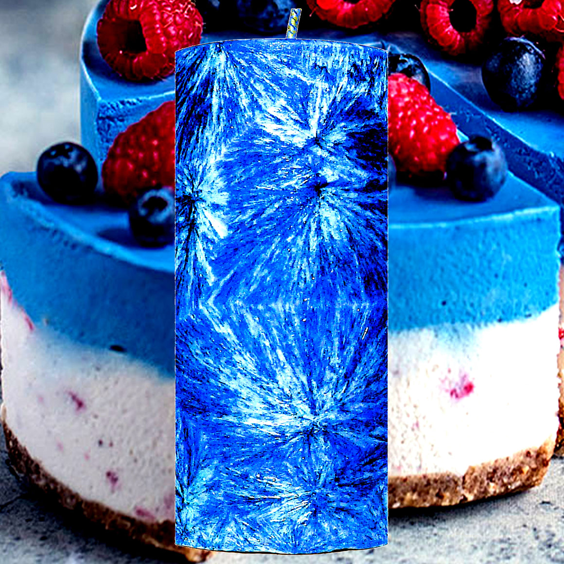 Blue Raspberry Cheesecake Pillar Candle – Plant-Based, Eco-Friendly, Vegan, Cruelty Free