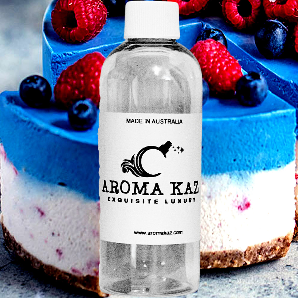 Blue Raspberry Cheesecake fragrance oil for candle making, soap making and perfume blending – vegan, cruelty-free featuring fruity blue raspberry cheesecake aroma, handmade in Australia.