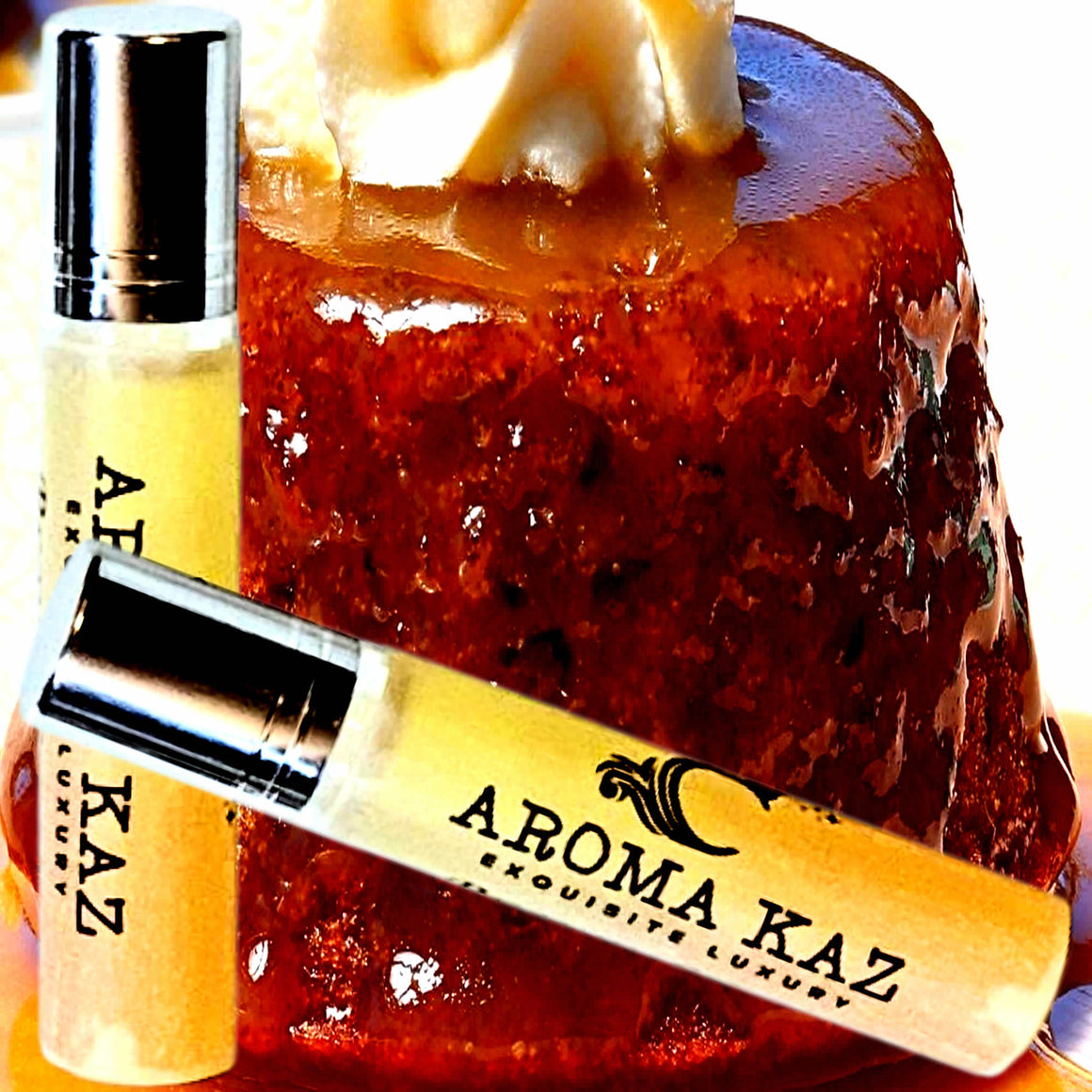 Butterscotch Pudding Fragrance Roll On – vegan, cruelty-free perfume roll on featuring rich butterscotch dessert aroma, handmade in Australia.