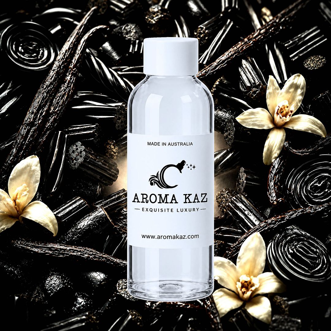 Black Licorice & Vanilla fragrance oil for candle making, soap making and perfume blending – vegan, cruelty-free featuring with sweet vanilla and bold licorice notes, handmade in Australia.