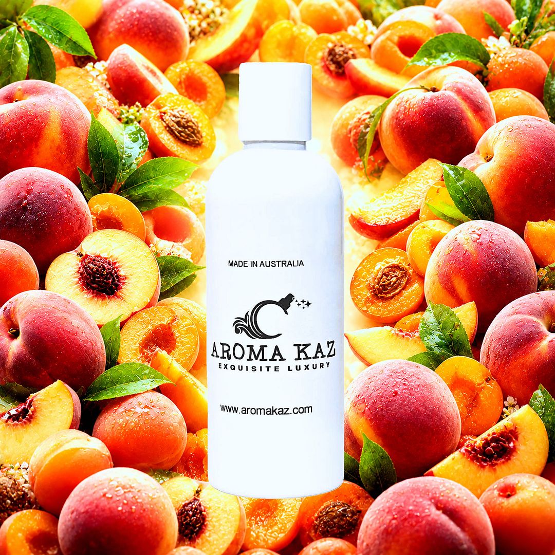 Juicy Peaches Body Massage Oil – vegan, cruelty-free, plant-based hydrating oil with ripe juicy peach sweetness, handmade in Australia.