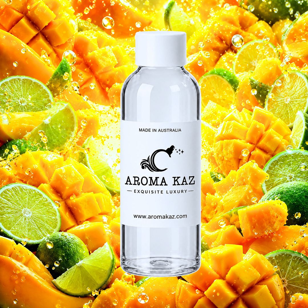 Thai Lime & Mango fragrance oil for candle making, soap making and perfume blending – vegan, cruelty-free featuring juicy mango and bright zesty lime, handmade in Australia.