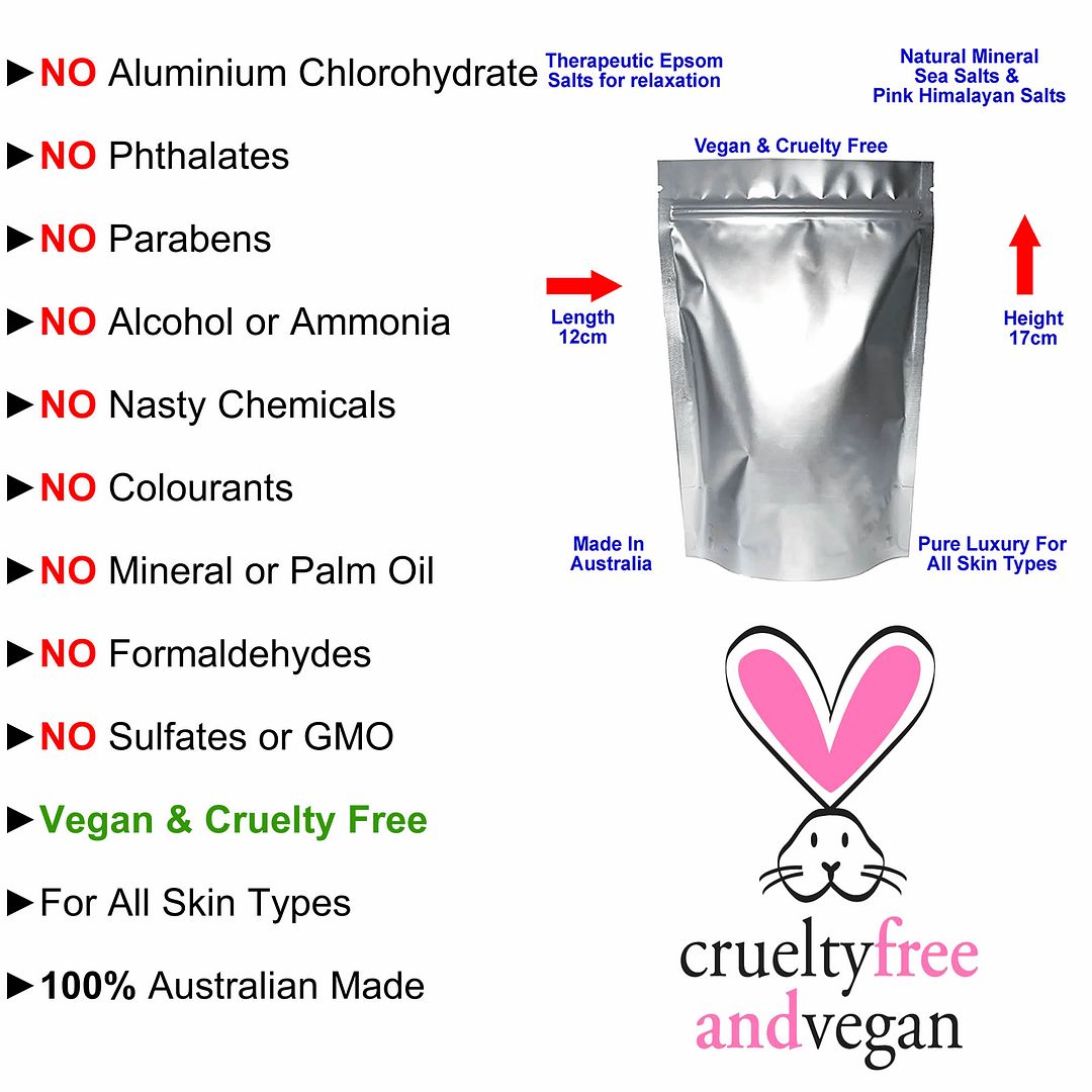 Love Spells Vegan bath salts and bath soak crystals, cruelty-free and made in Australia. Highly scented, suitable for women and men. Perfect relaxation gift for him or her.