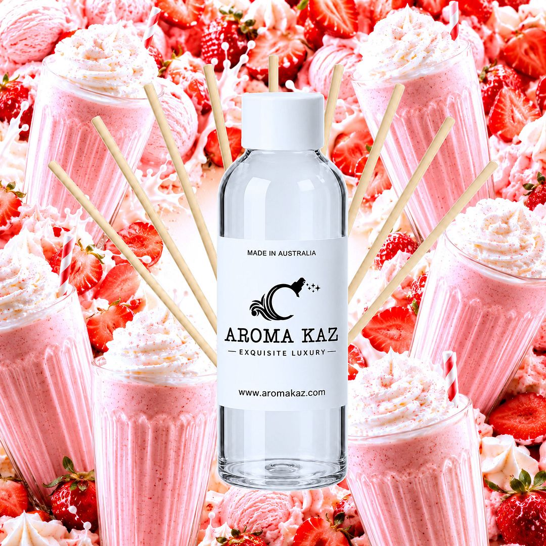Strawberry Milkshake Diffuser Fragrance Oil Refill – vegan, cruelty-free featuring creamy strawberry milkshake sweetness, handmade in Australia.