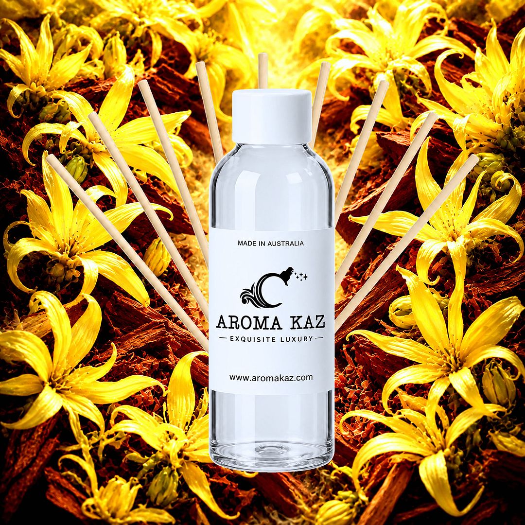 Ylang Ylang & Sandalwood Diffuser Fragrance Oil Refill – vegan, cruelty-free featuring exotic ylang ylang and warm sandalwood, handmade in Australia.