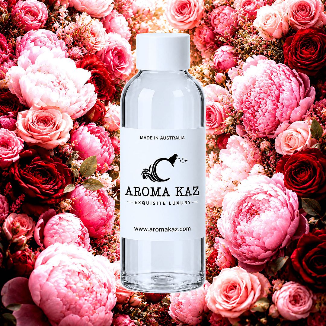 Peony Rose fragrance oil for candle making, soap making and perfume blending – vegan, cruelty-free featuring soft peony petals and classic rose florals, handmade in Australia.