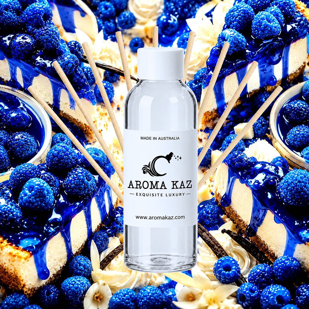 Blue Raspberry Cheesecake Diffuser Fragrance Oil Refill – vegan, cruelty-free featuring fruity blue raspberry cheesecake aroma, handmade in Australia.