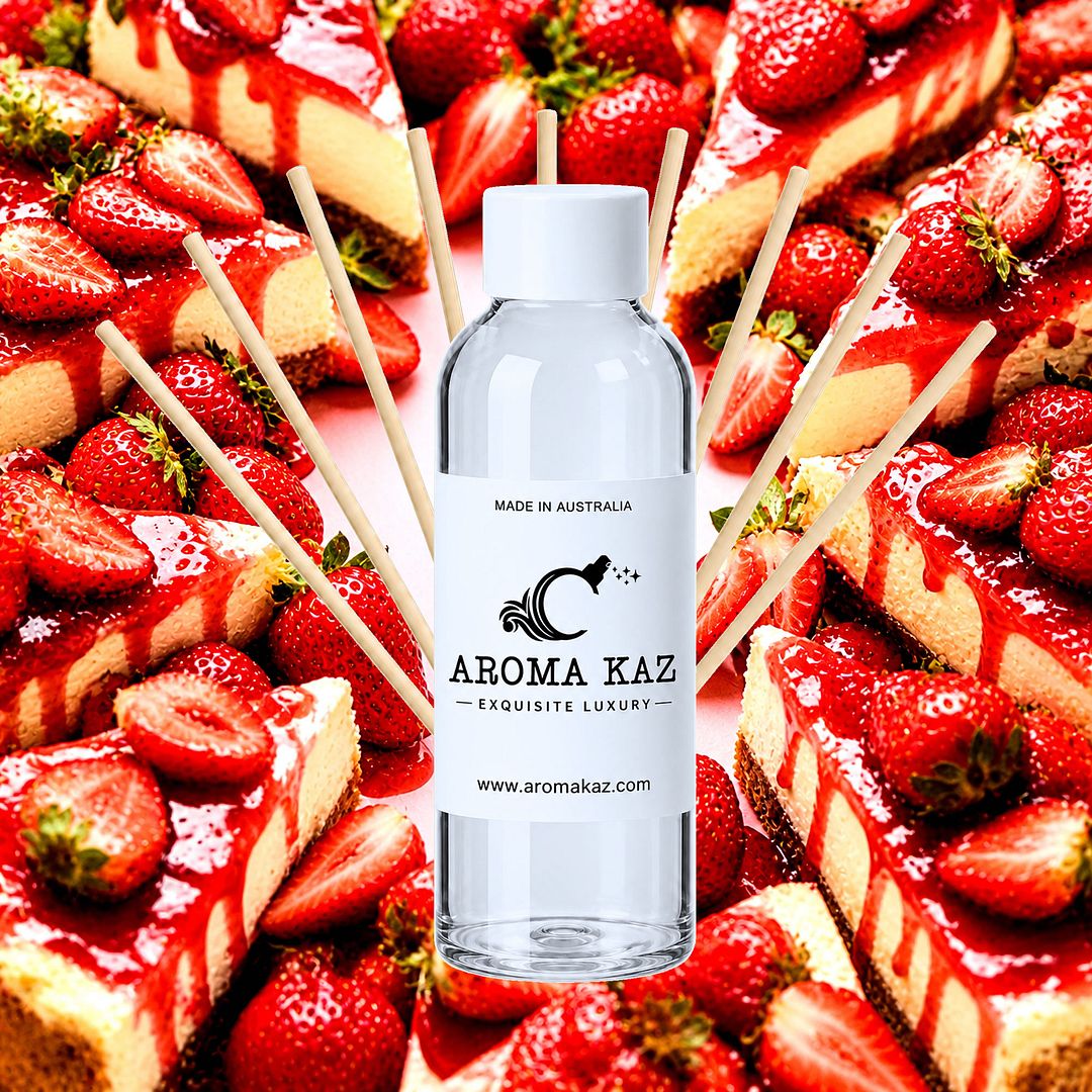 Strawberry Cheesecake Diffuser Fragrance Oil Refill – vegan, cruelty-free featuring creamy strawberry cheesecake dessert aroma, handmade in Australia.