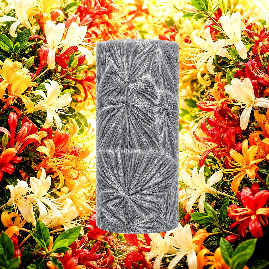 Japanese Honeysuckle plant based Pillar Candle – vegan, cruelty-free featuring sweet honeysuckle blossoms, handmade in Australia.