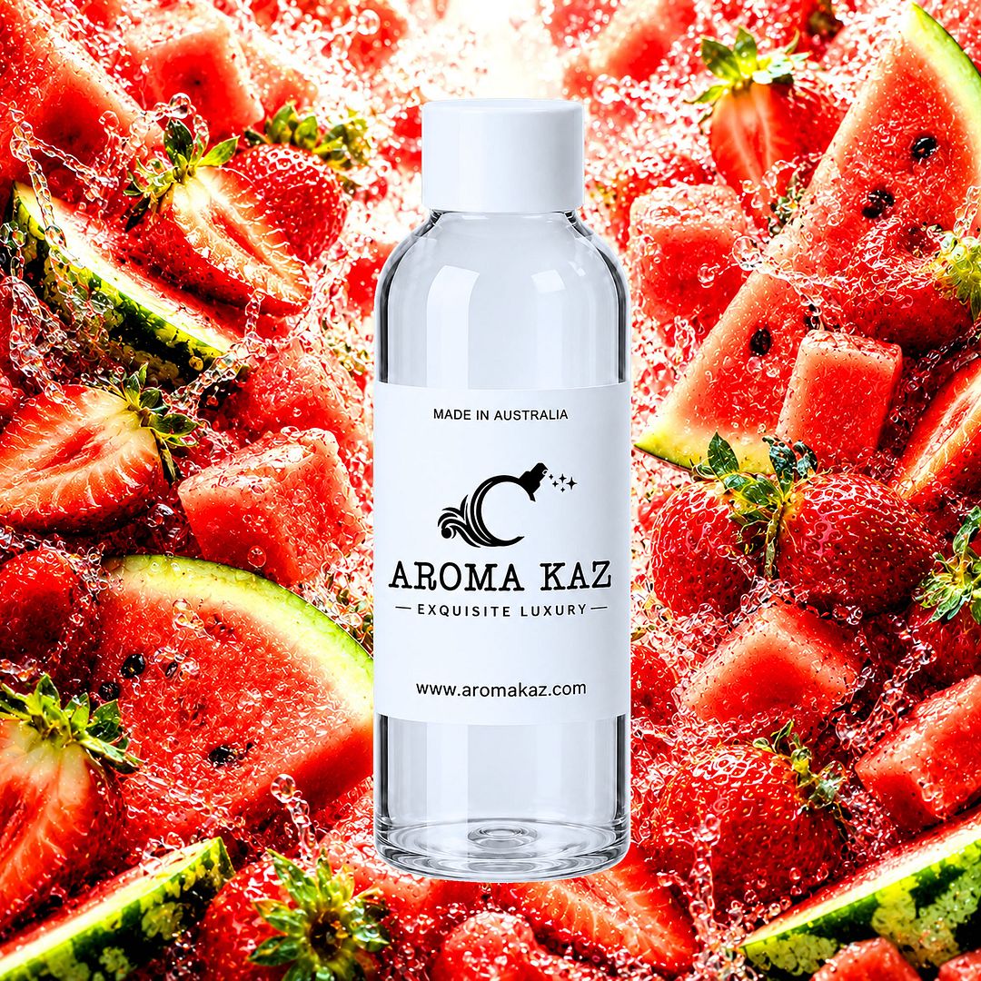 Strawberry Watermelon fragrance oil for candle making, soap making and perfume blending – vegan, cruelty-free featuring refreshing summer watermelon and plump juicy strawberries, handmade in Australia.