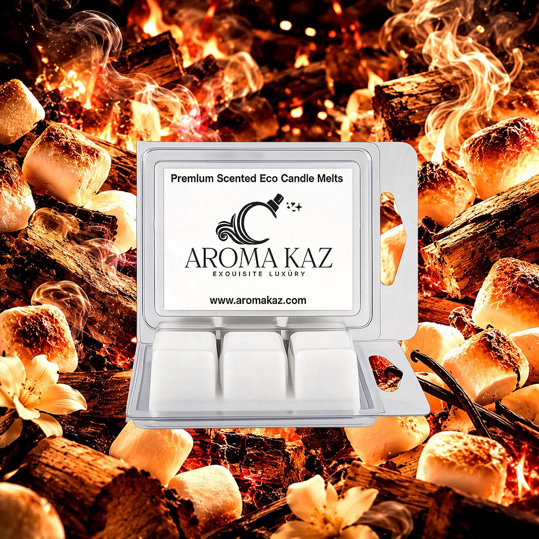 Firewood & Marshmallows eco soy wax melts – vegan, cruelty-free featuring smoky firewood and toasted marshmallow aroma, handmade in Australia.