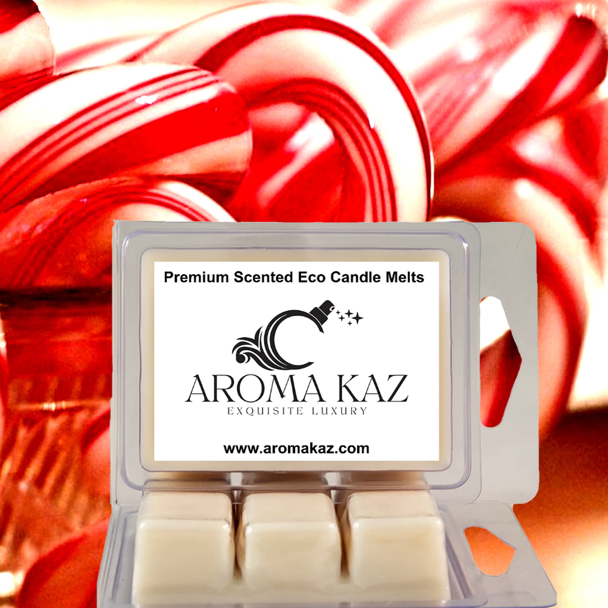 Candy Cane eco soy wax melts – vegan, cruelty-free featuring refreshing peppermint candy aroma, handmade in Australia.