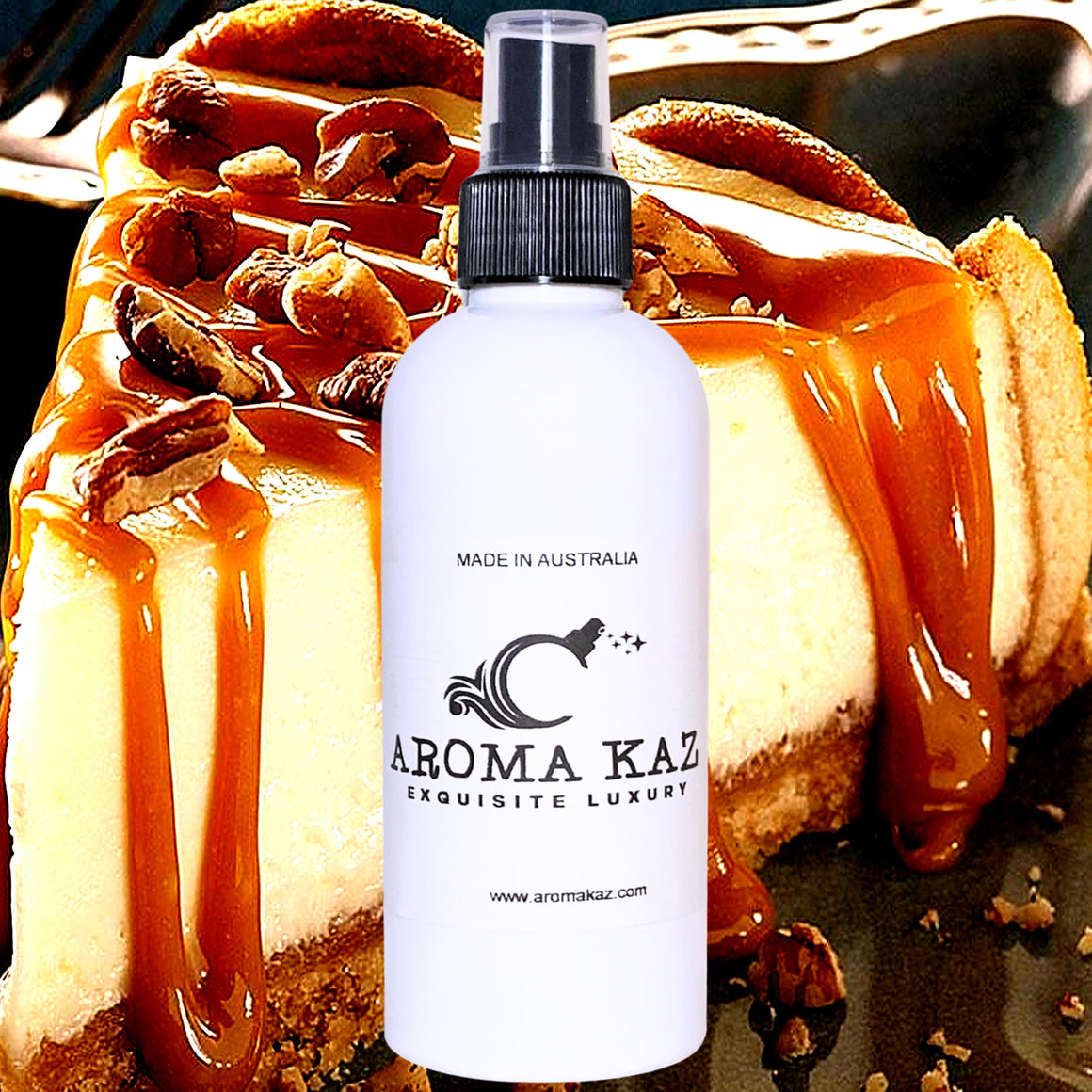 Caramel Cheesecake Room Air Freshener Spray Plant Based Pet Safe – vegan, cruelty-free featuring creamy caramel dessert aroma, handmade in Australia.
