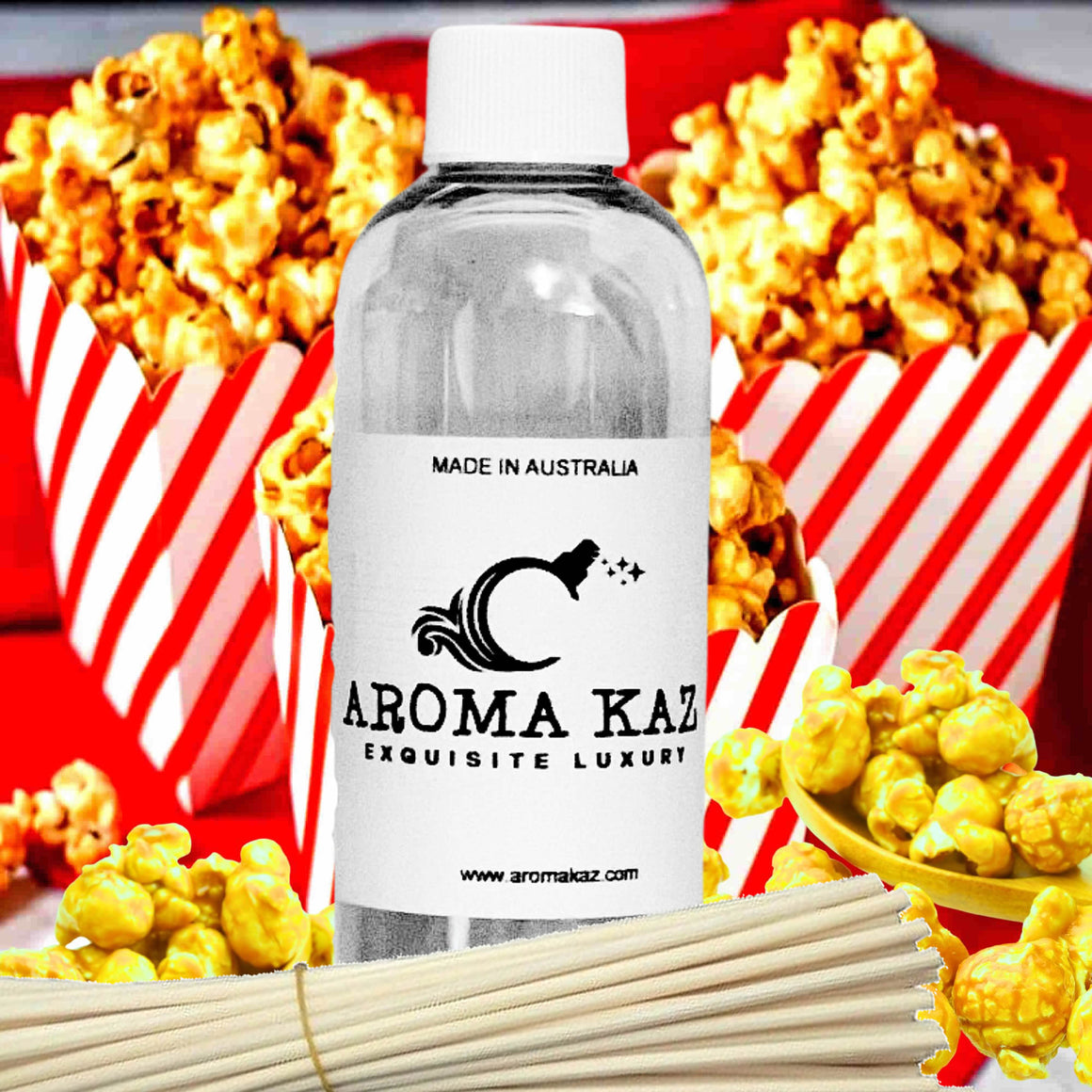 Caramel Popcorn Diffuser Fragrance Oil with Reeds – Vegan Cruelty-Free Home Aroma