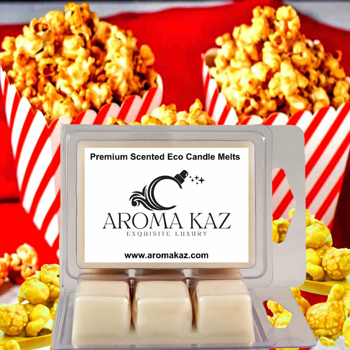 Caramel Popcorn eco soy wax melts – vegan, cruelty-free featuring buttery caramel popcorn aroma, handmade in Australia.