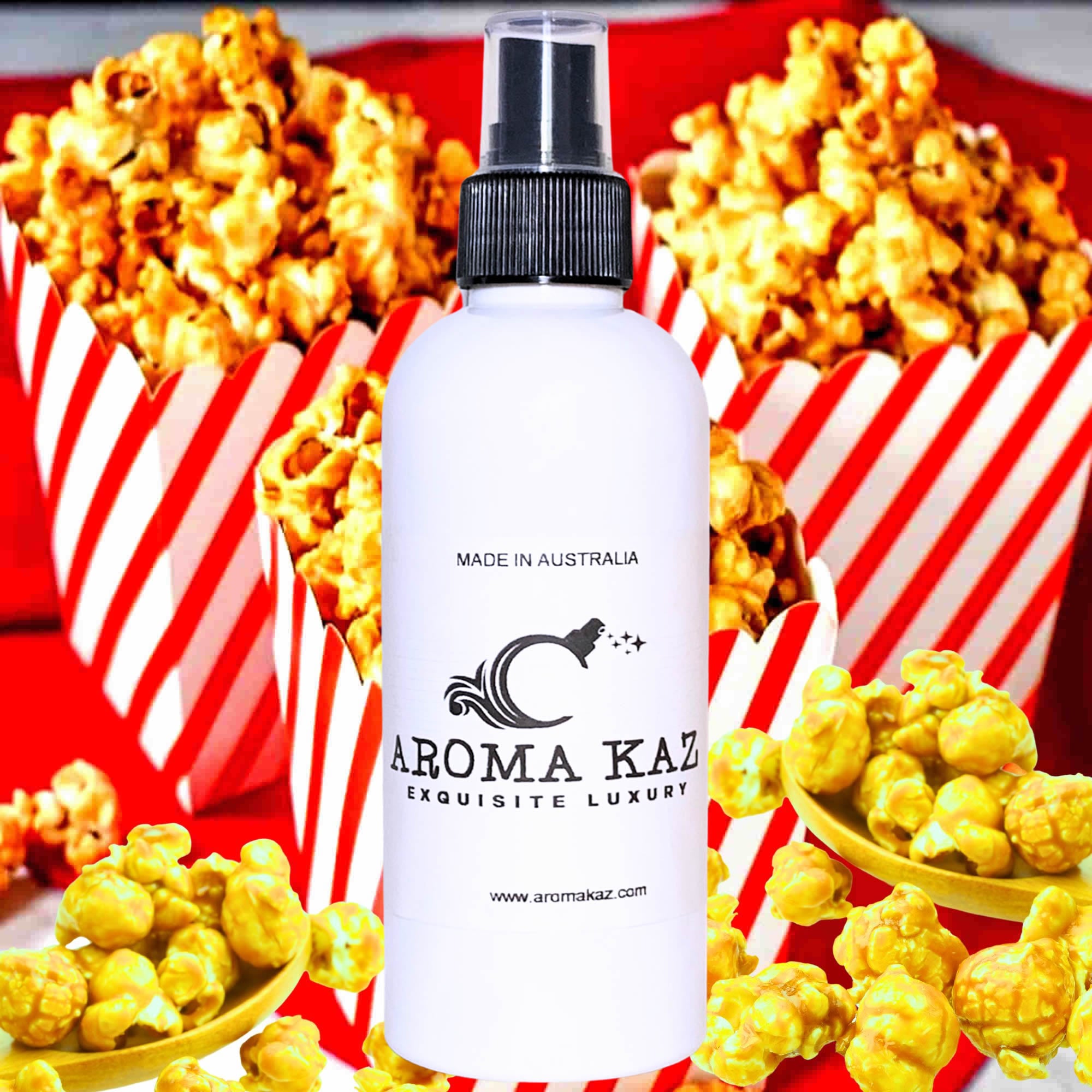 Caramel Popcorn Body Spray Mist – vegan, cruelty-free body spray featuring buttery caramel popcorn aroma, handmade in Australia.