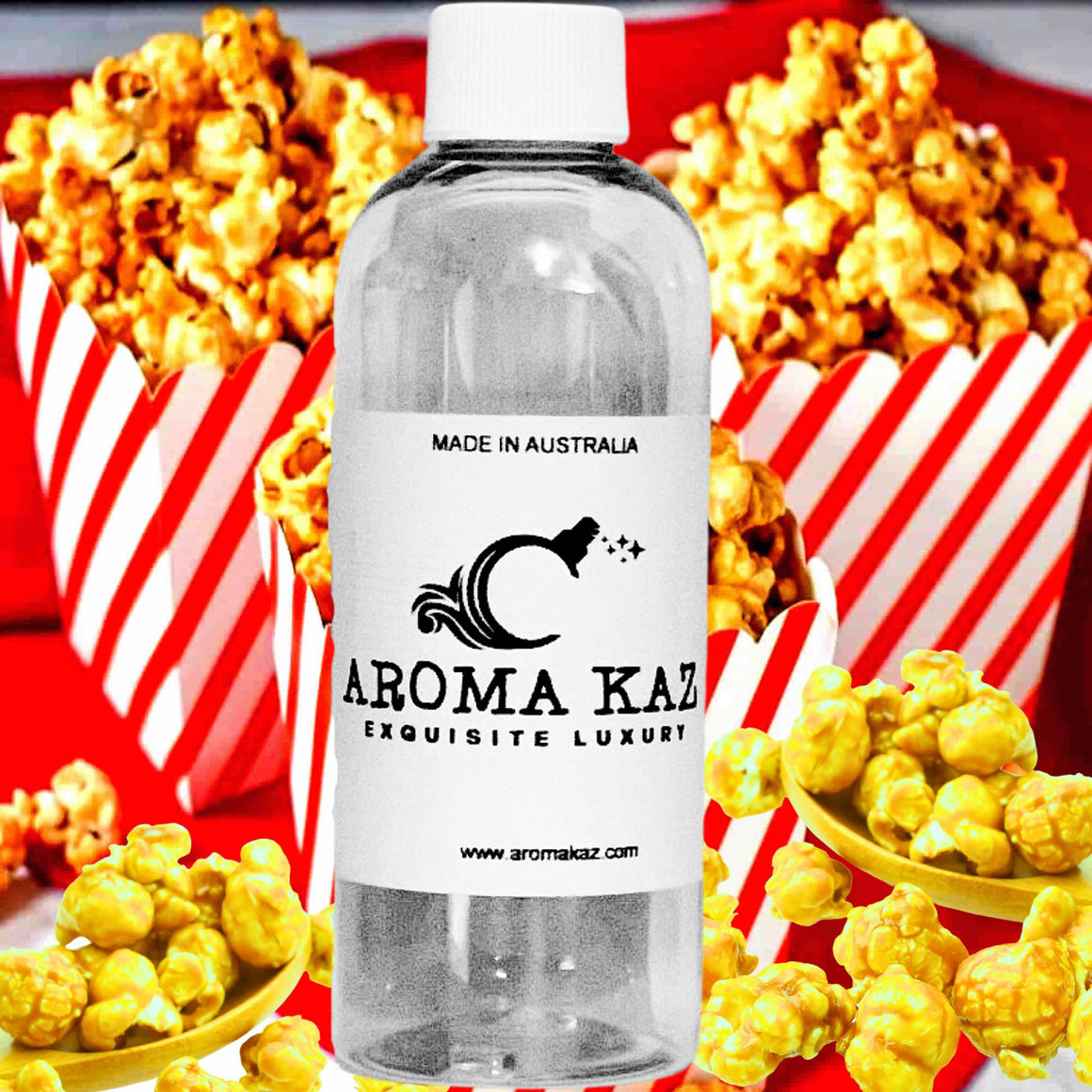 Caramel Popcorn fragrance oil for candle making, soap making and perfume blending – vegan, cruelty-free featuring buttery caramel popcorn aroma, handmade in Australia.